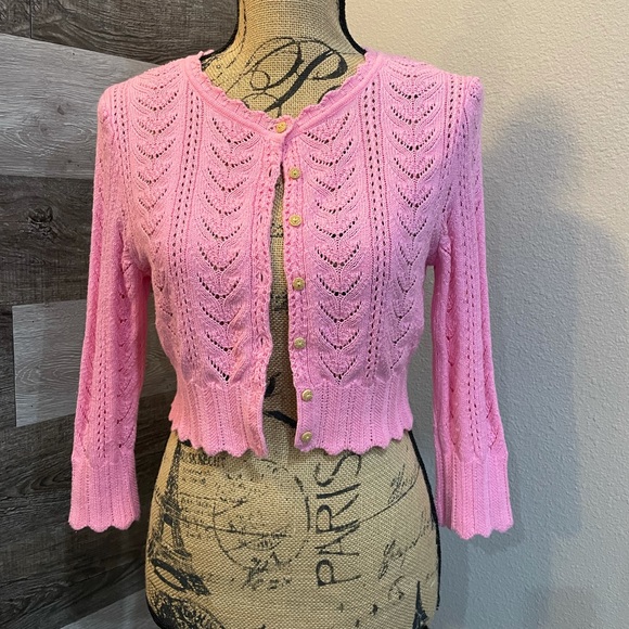 Express open knit pink cropped cardigan - Picture 1 of 9